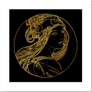 Art nouveau gold silhouette lady Posters and Art